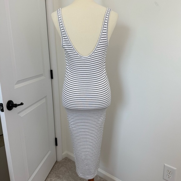 Club Monaco White Black Striped Tank Midi Dress Medium Summer Stretch Comfort - Picture 5 of 10